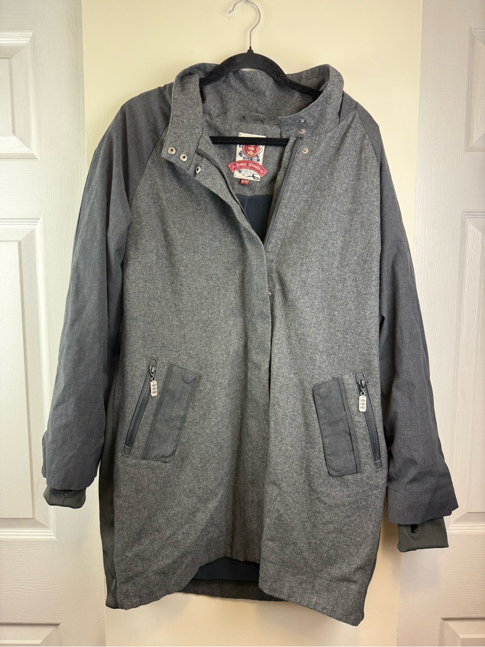 Three Stones 1989 Wool Blend Funnel Neck Coat Grey XL